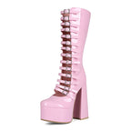High heels Platform Knee high Boots - Buckled Up - X - 🩷