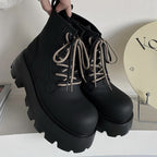 Lace-up Ankle Platform Combat Boots - I  - 🖤