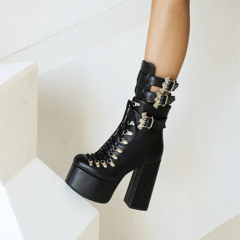 Chunky heels XL Platform  Mid-calf Boots - Bat Sht Crazy - VII - 🖤