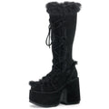 High-heels Platform Knee-high Fur Boots - III - X