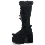 High-heels Platform Knee-high Fur Boots - III - X