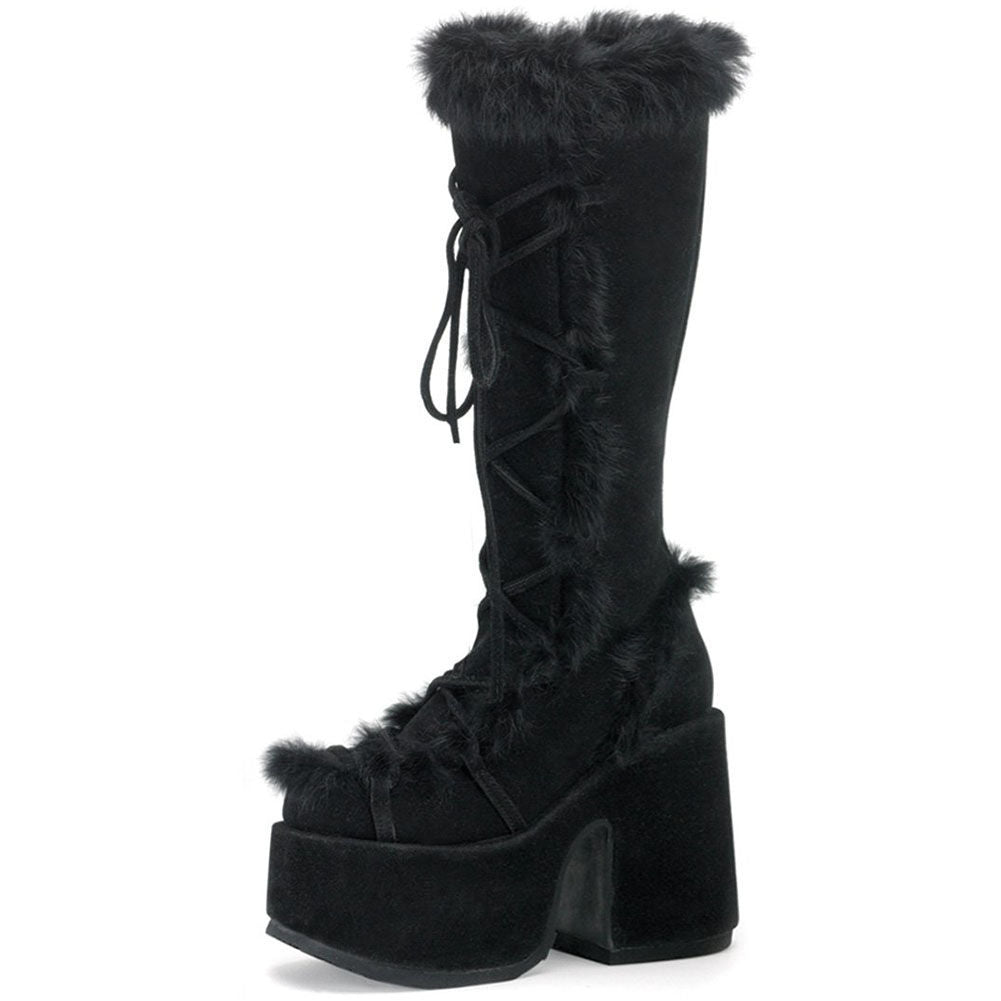 High-heels Platform Knee-high Fur Boots - III - X