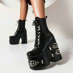 High-heels XL Platform Ankle Boots - Buckles - V - 🖤