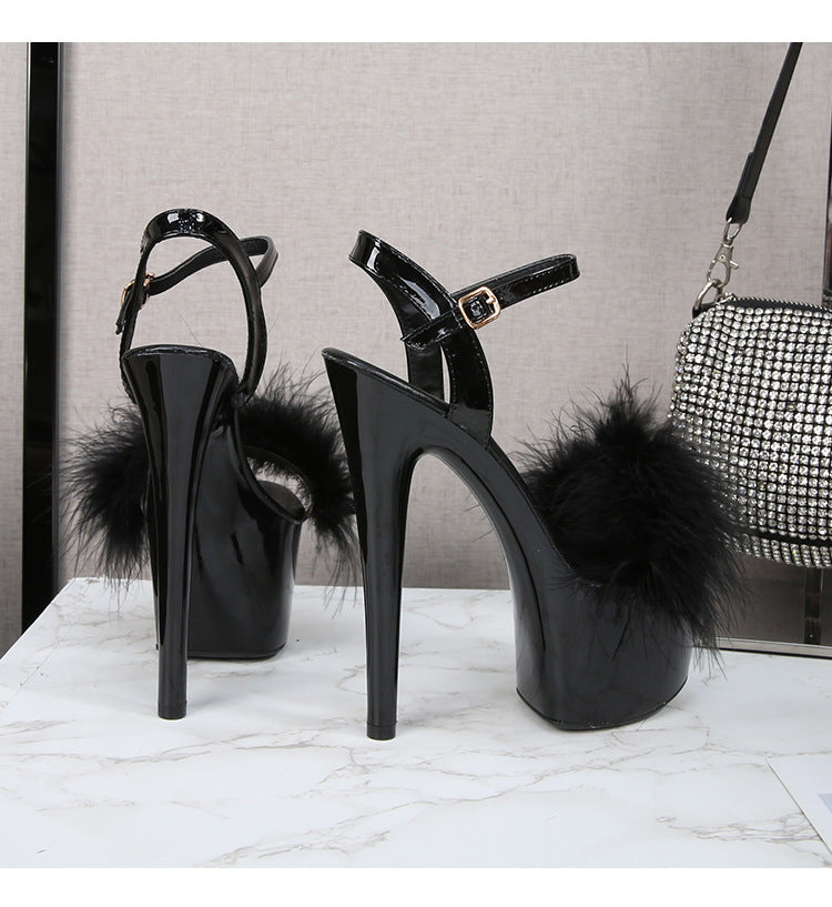 Ultra High Heels Platform Sandals - Fur - II - 🩷