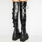 Chunky wedges Thigh-high Boots - I - 🖤
