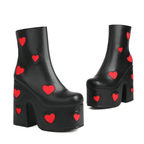High-heels Platform Ankle  Boots - Hearts - I - Black - 🖤