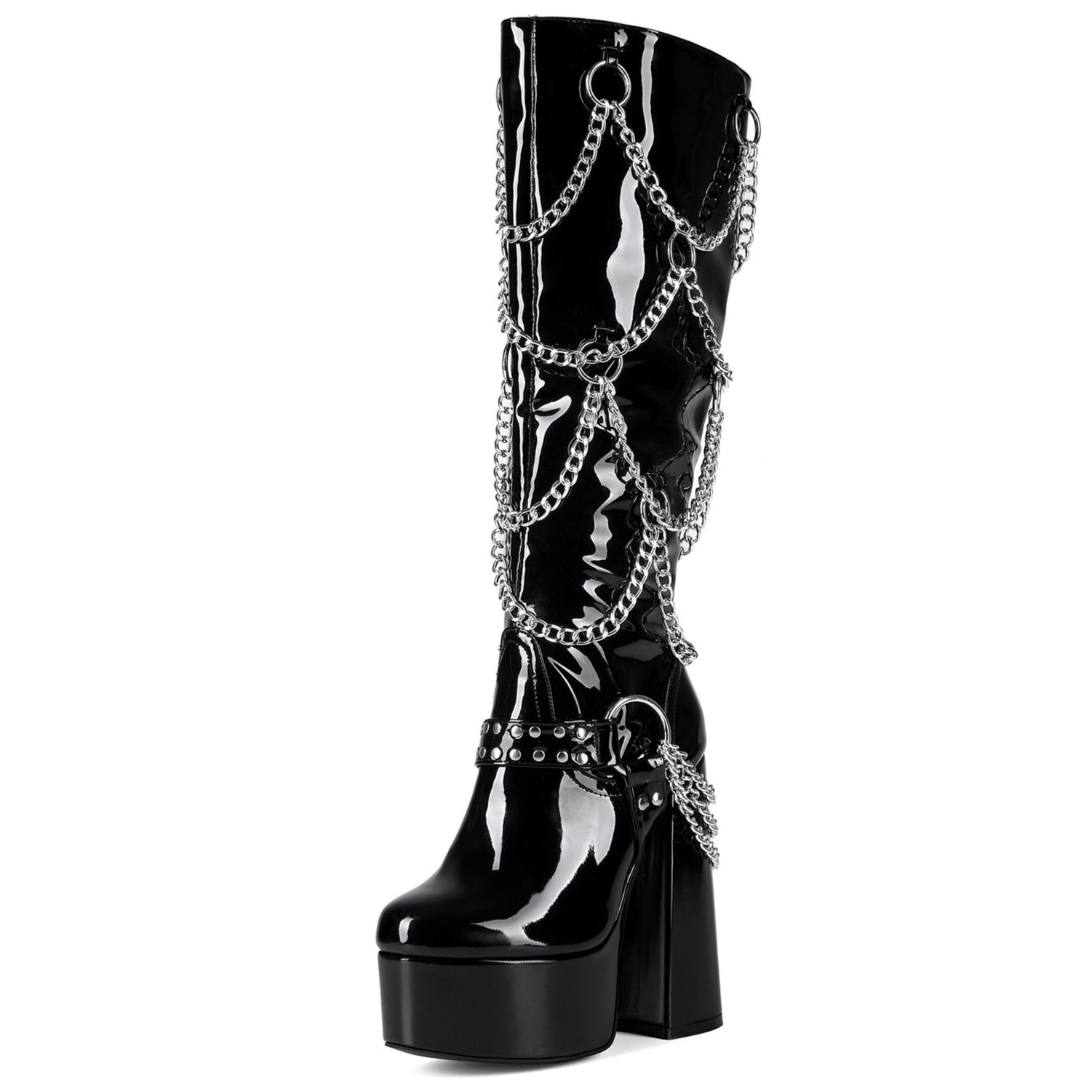 High heels Platform Knee high Boots - Chains - IX - 🖤