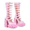 Tulle ruffle Knee high Platform Boots - VIII - 🩷