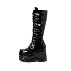 Platform Wedges Knee-high Buckles Boots - II - 🖤