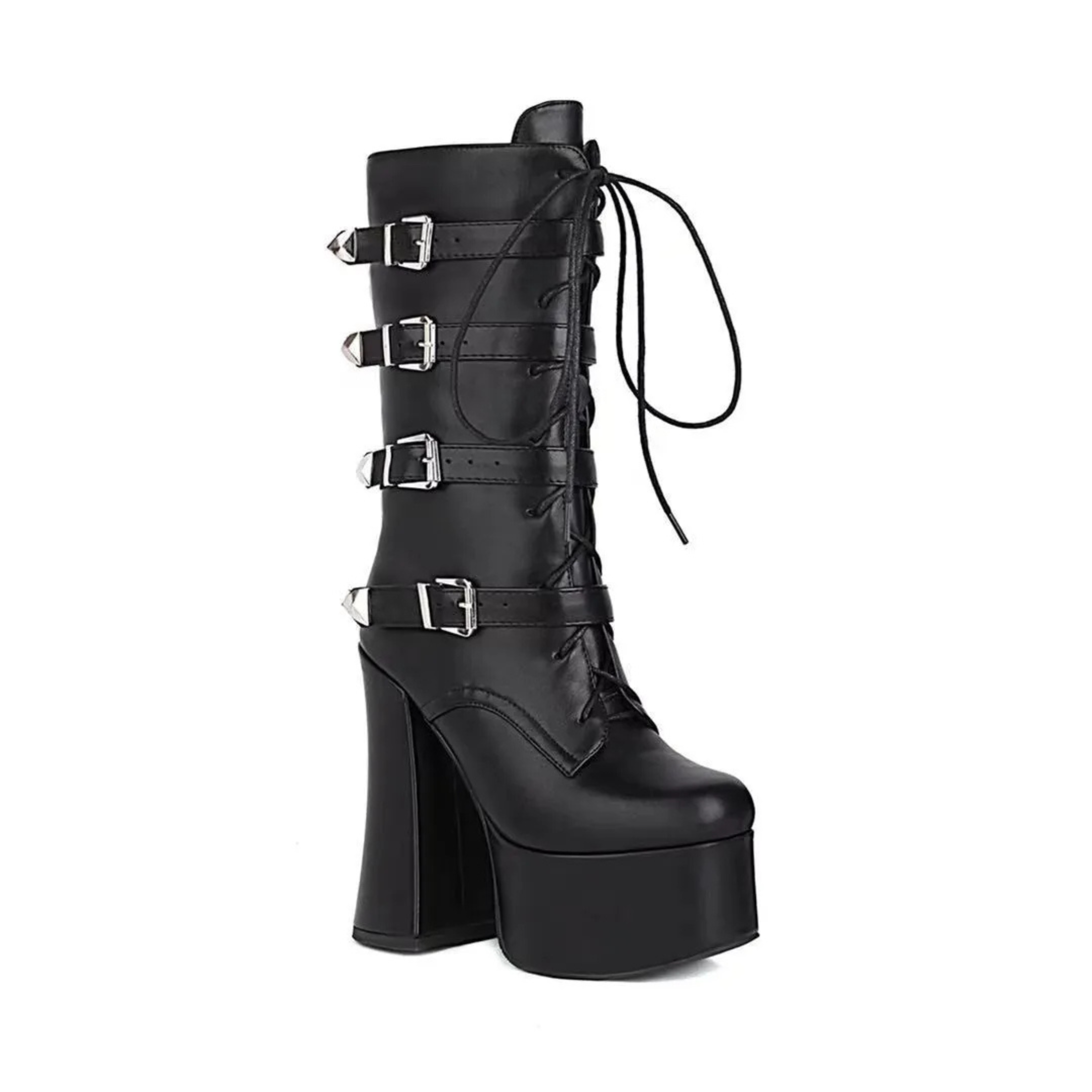 High heels XL Platform Mid-calf Boots - Laces & Buckles- IV