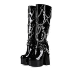 High heels Platform Knee high Boots - Chains - IX - 🖤