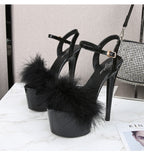 Ultra High Heels Platform Sandals - Fur - II - 🩷