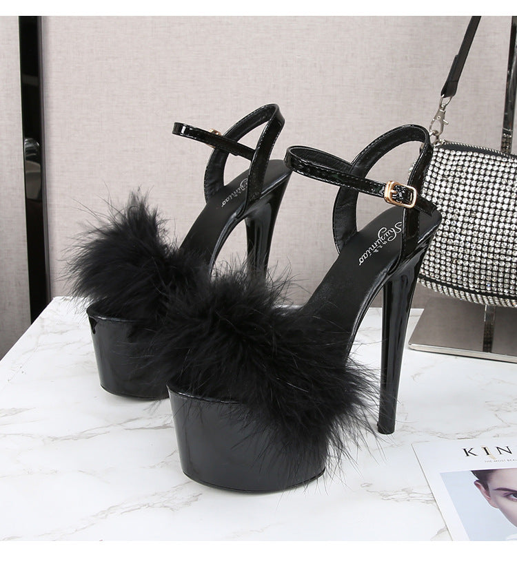 Ultra High Heels Platform Sandals - Fur - II - 🩷