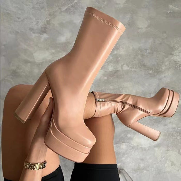 High-heels Platform Mid-calf Boots - II - X