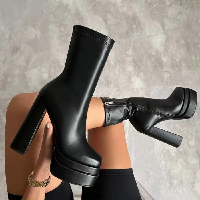 High-heels Platform Mid-calf Boots - II - X