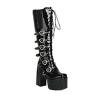 High Heels XL Platform Knee-high Boots - Metal Hearts - I - 🖤
