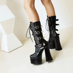 High heels XL Platform Mid-calf Boots - Laces & Buckles- IV