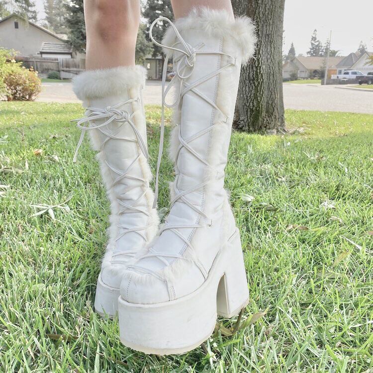 High-heels Platform Knee-high Fur Boots - III - X