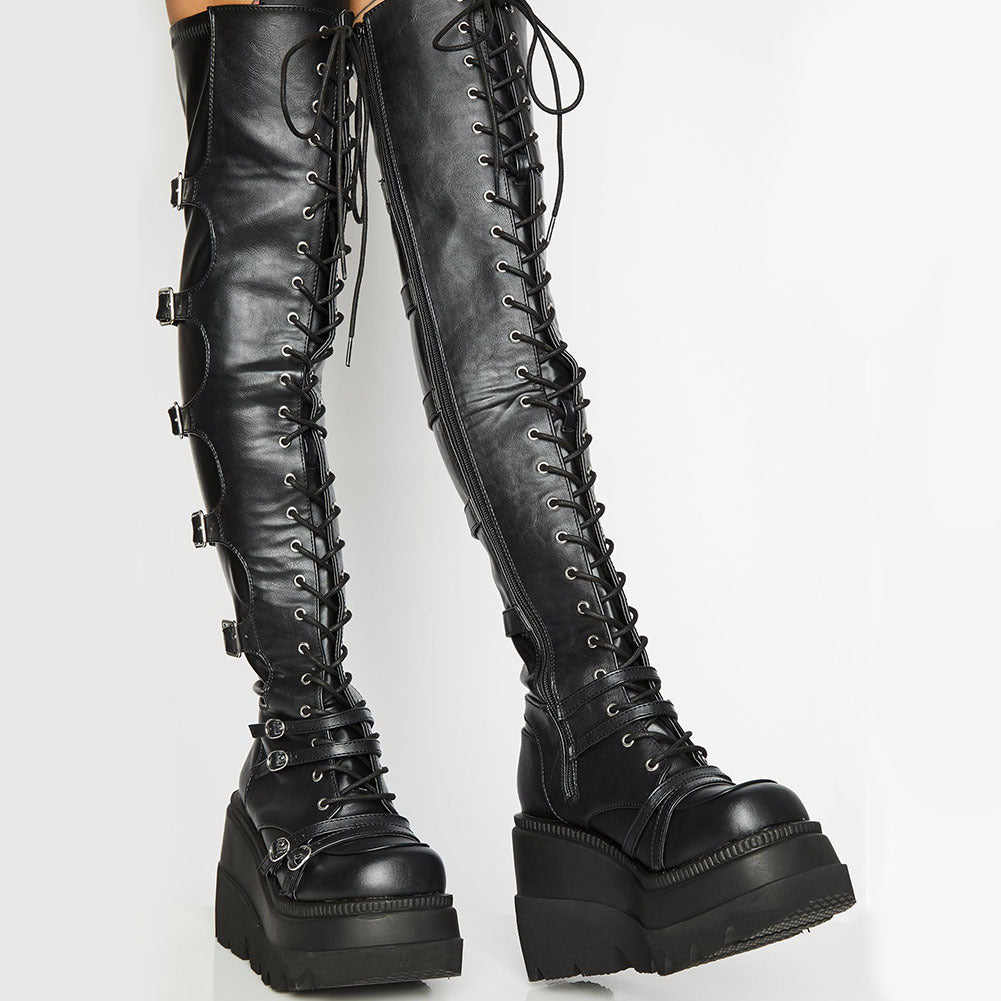 Chunky wedges Thigh-high Boots - I - 🖤