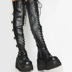 Chunky wedges Thigh-high Boots - I - 🖤