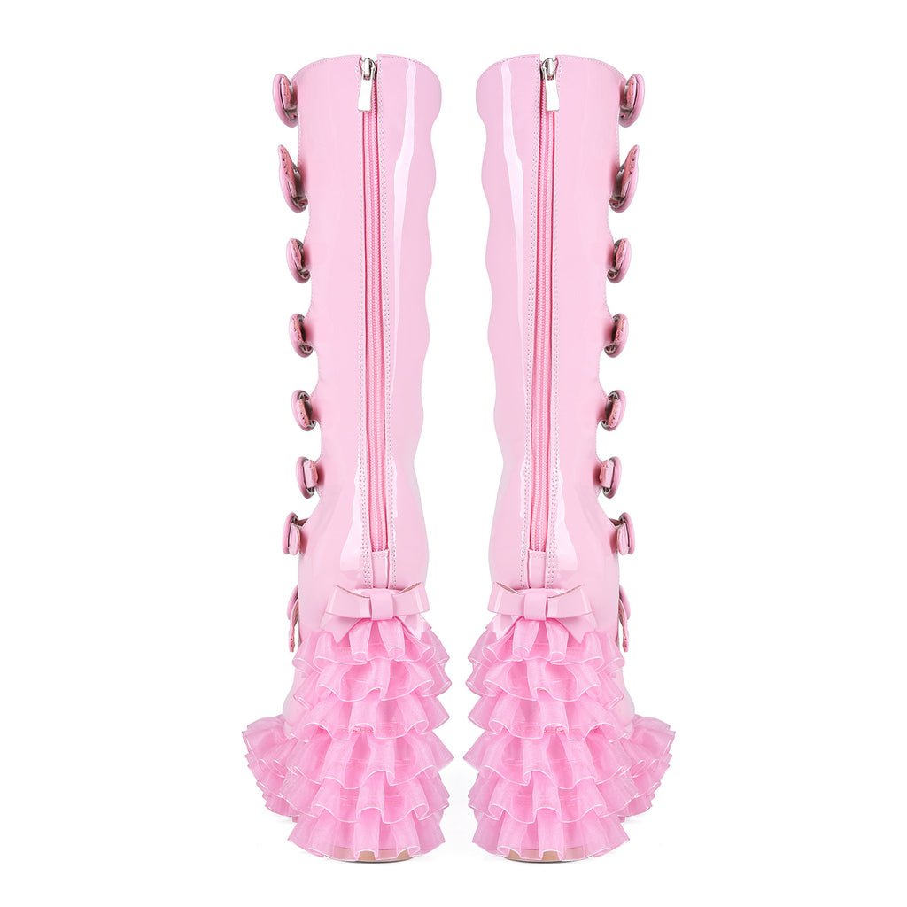 Tulle ruffle Knee high Platform Boots - VIII - 🩷