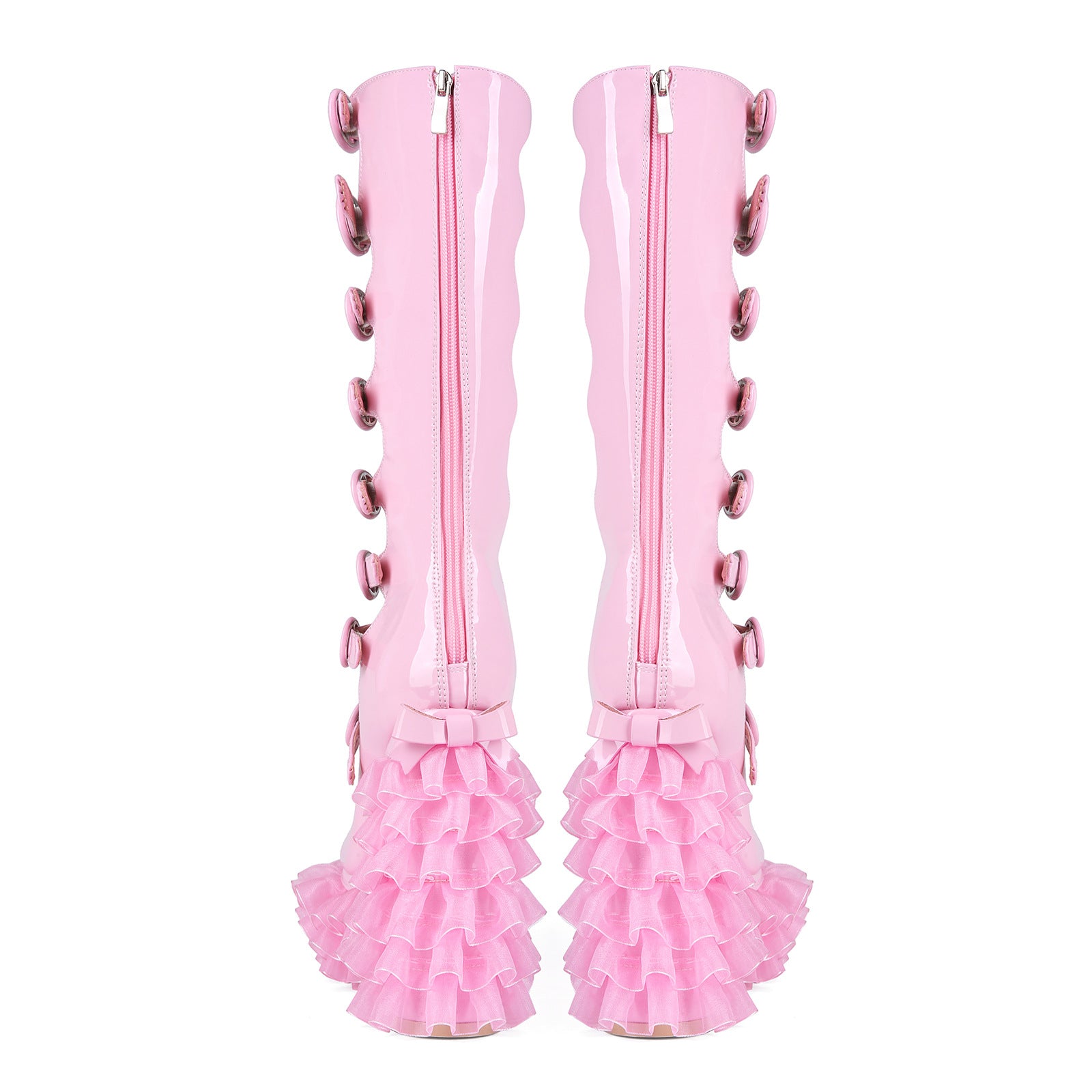 Tulle ruffle Knee high Platform Boots - VIII - 🩷