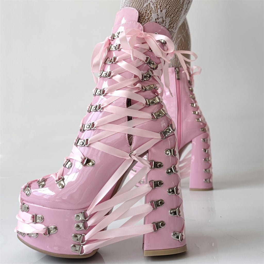 High heels Platform Ankle Boots - Hardware Satin - Pink - II - 🩷