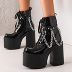 High heels XL Platform Ankle Boots - Studs & Chains - III - 🖤