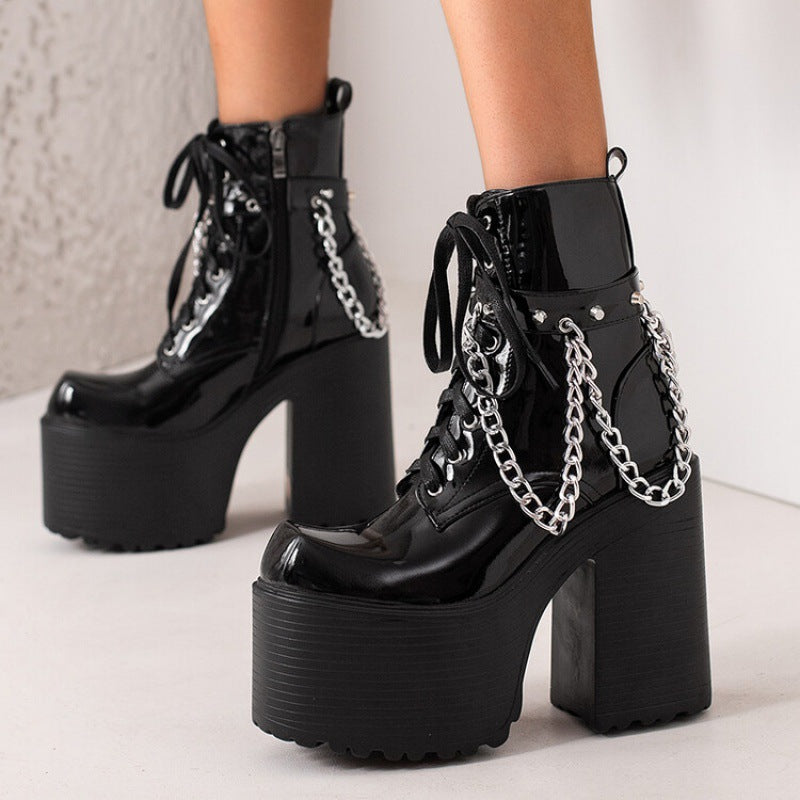 High heels XL Platform Ankle Boots - Studs & Chains - III - 🖤