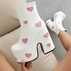 High-heels Platform Ankle  Boots - Hearts - I - White - 🩷
