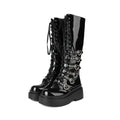 Chunky Platform Knee-high Boots - Heart Buckles - I - 🖤