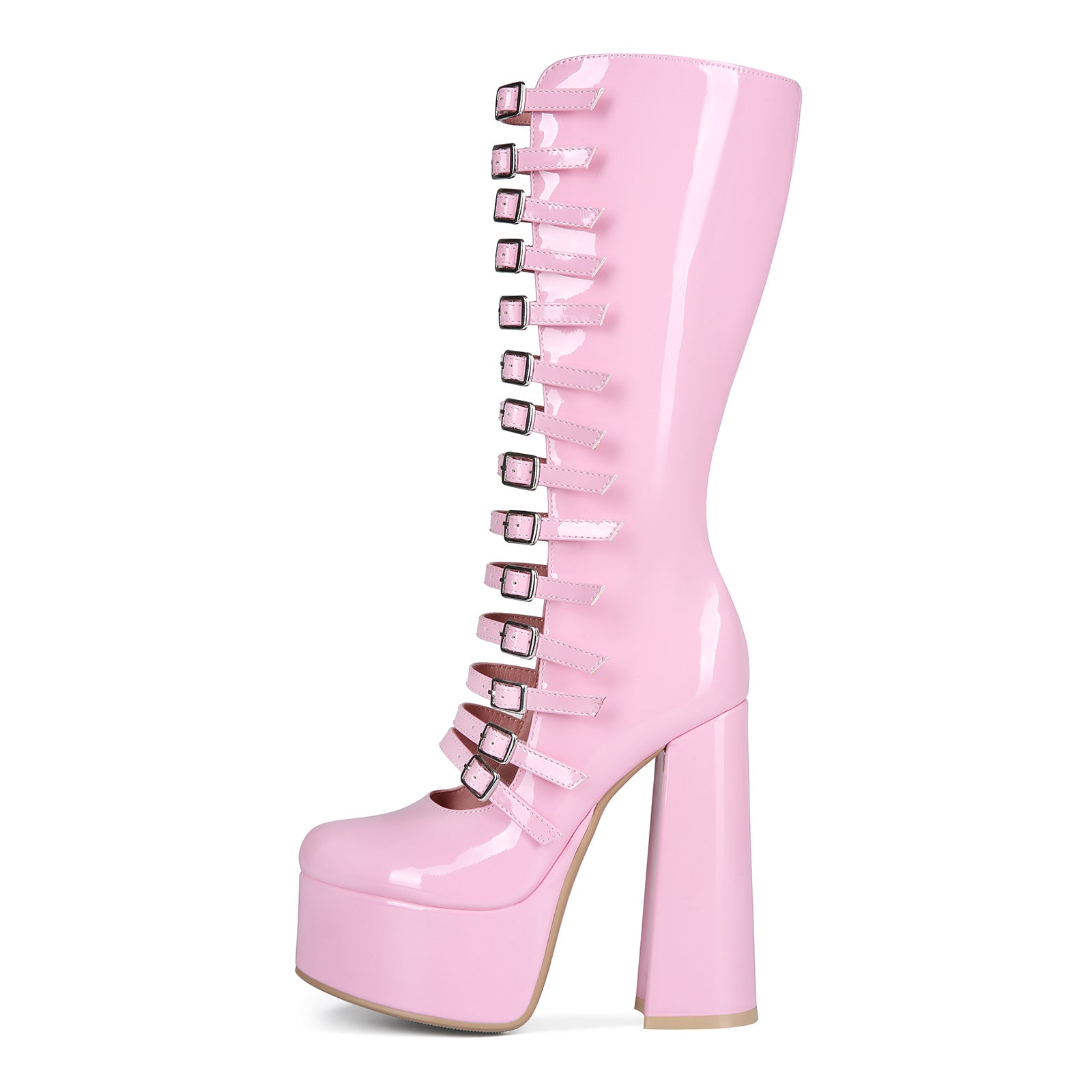 High heels Platform Knee high Boots - Buckled Up - X - 🩷