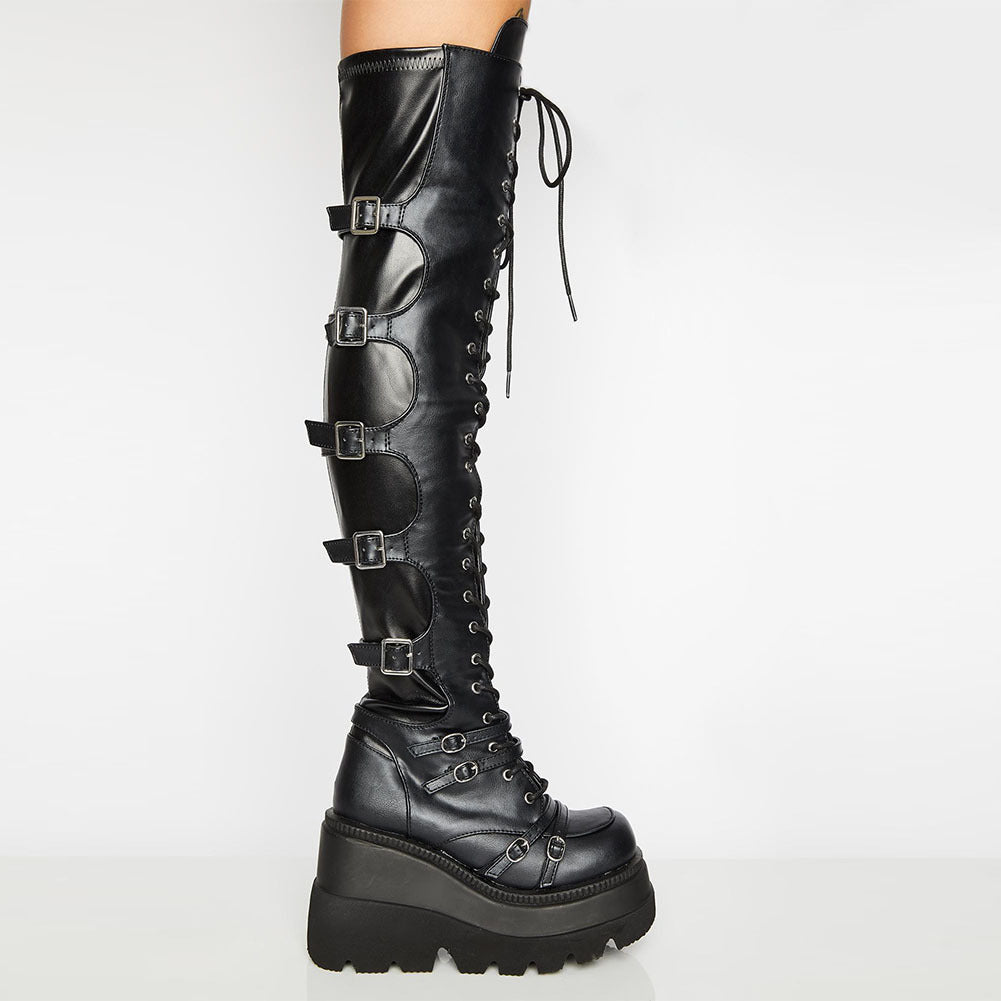 Chunky wedges Thigh-high Boots - I - 🖤