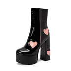 High-heels Platform Ankle Boots - Hearts - II - Vernies - 🩷