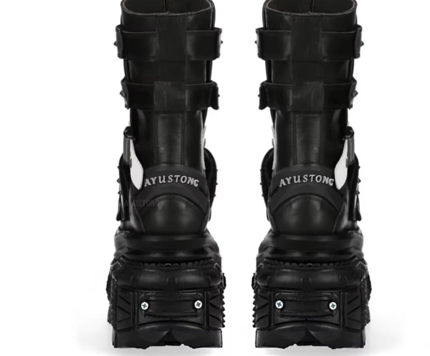 XL Platform Mid-calf Combat Boots - V - 🖤