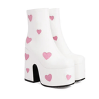 High-heels Platform Ankle  Boots - Hearts - I - White - 🩷
