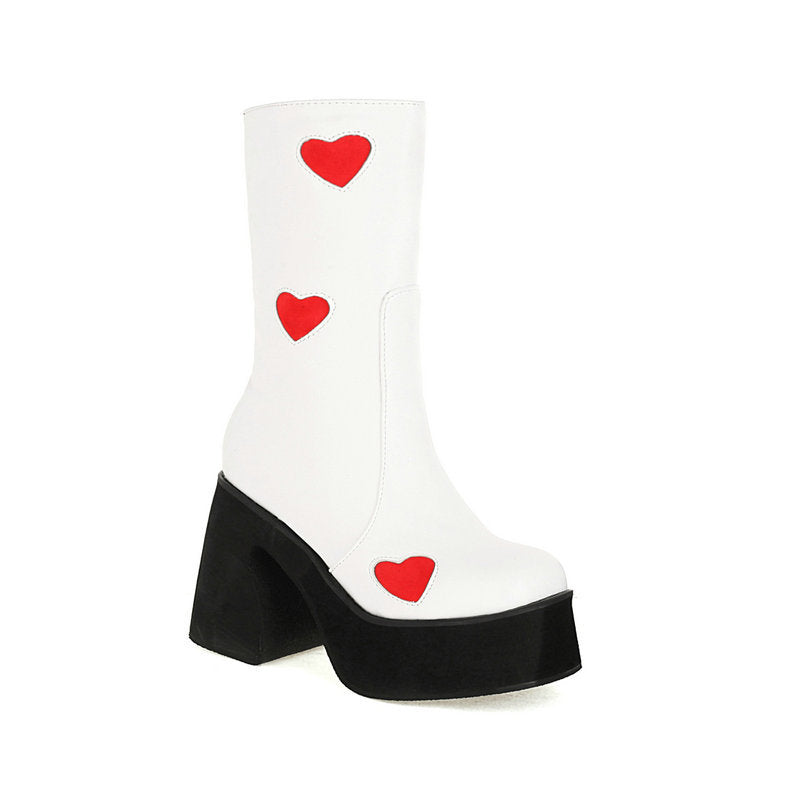 Low heels Platform Mid-calf Boots - Hearts - 🩷