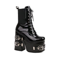 High-heels XL Platform Ankle Boots - Buckles - V - 🖤