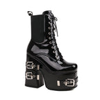High-heels XL Platform Ankle Boots - Buckles - V - 🖤