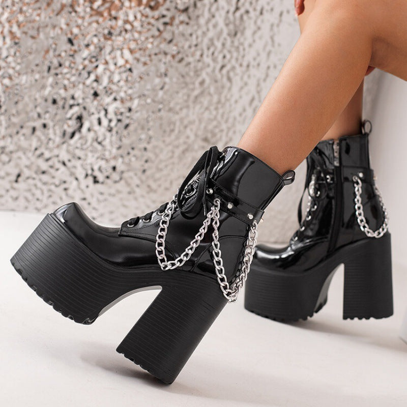 High heels XL Platform Ankle Boots - Studs & Chains - III - 🖤