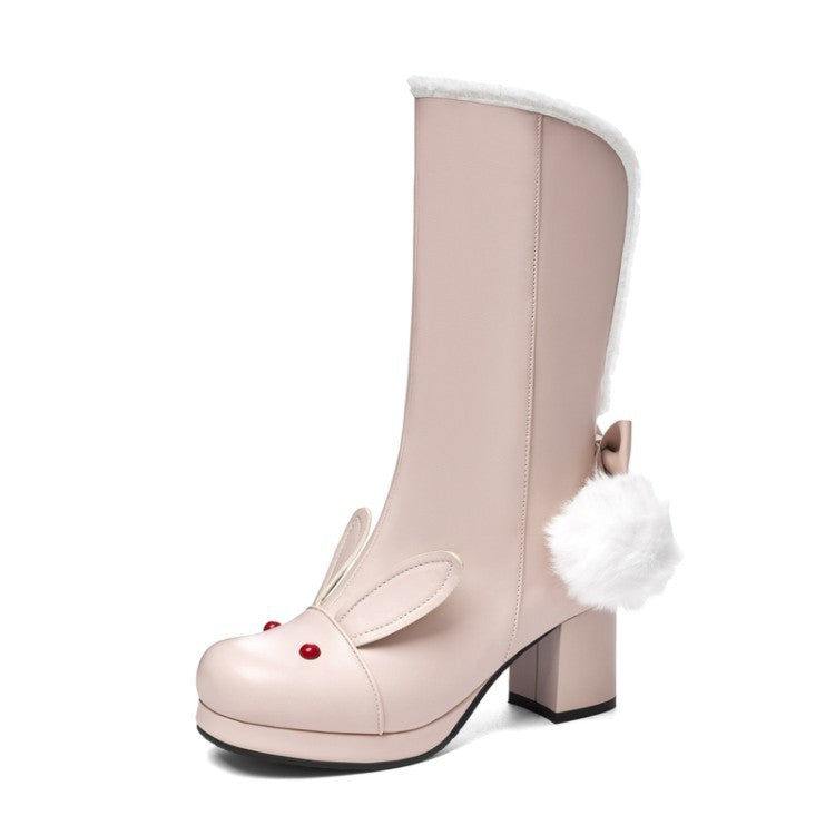 Low Heels Mid-calf Boots - Rabbit - 🩷