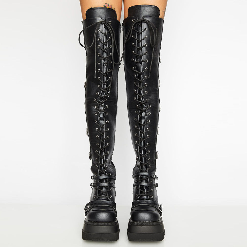 Chunky wedges Thigh-high Boots - I - 🖤