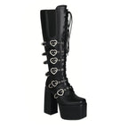 High Heels XL Platform Knee-high Boots - Metal Hearts - I - 🖤