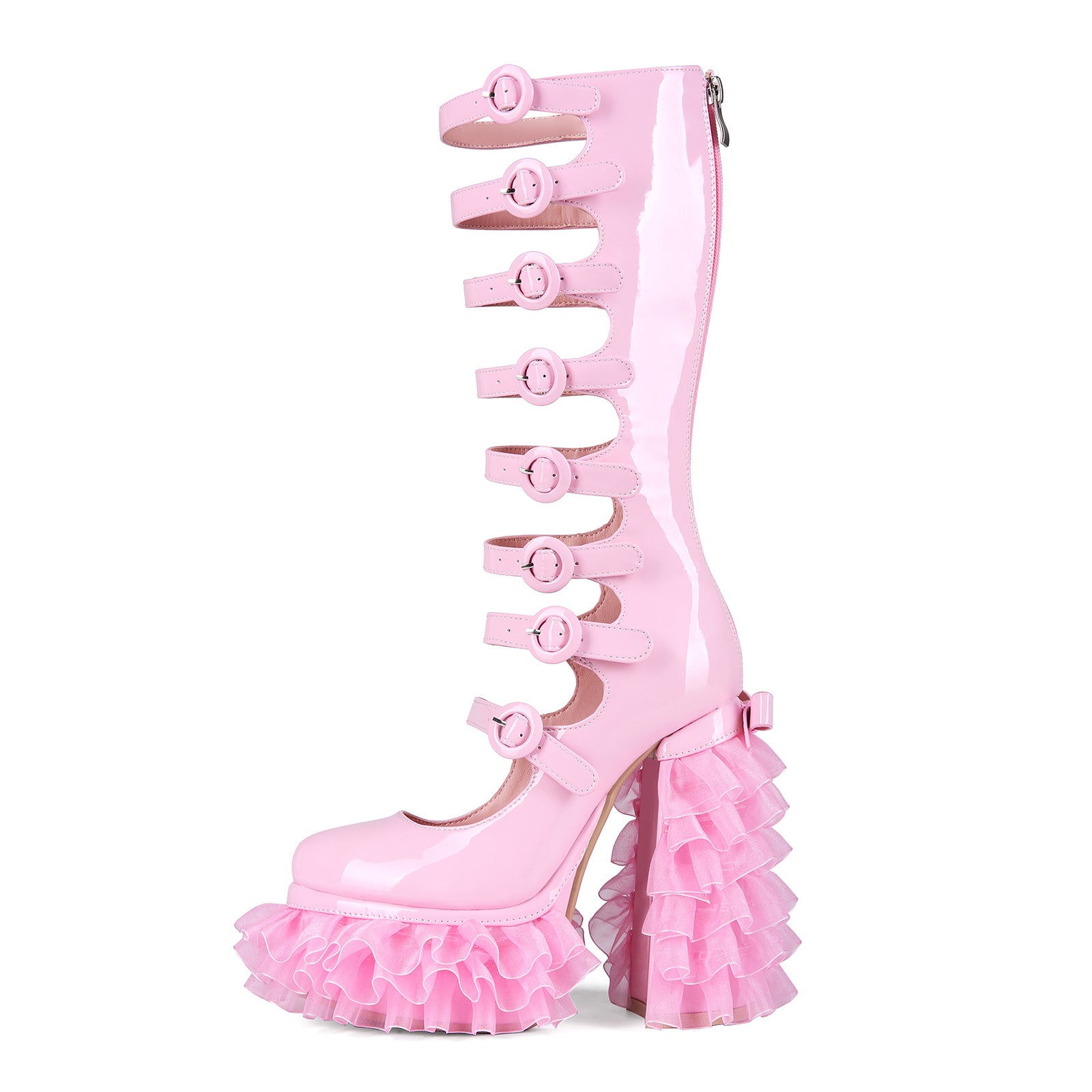 Tulle ruffle Knee high Platform Boots - VIII - 🩷