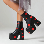 High-heels Platform Ankle  Boots - Hearts - I - Black - 🖤