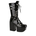 High heels XL Platform Mid-calf Boots - Lace-up & Metal hardware - III - 🖤