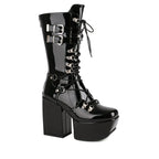 High heels XL Platform Mid-calf Boots - Lace-up & Metal hardware - III - 🖤
