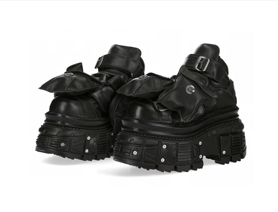 Ultra high platform Ankle Boots - Buckles & Pockets - VI - 🖤