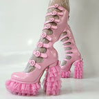 Tulle ruffle Knee high Platform Boots - VIII - 🩷