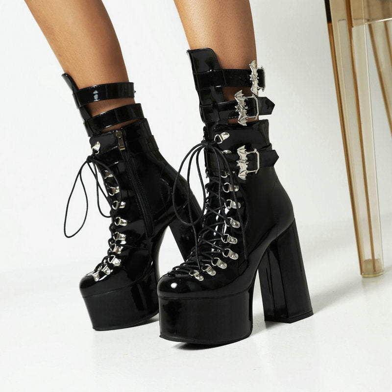 Chunky heels XL Platform  Mid-calf Boots - Bat Sht Crazy - VII - 🖤